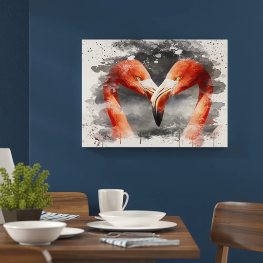 '2 Pink Flamingo Birds' Graphic Art Print Poster