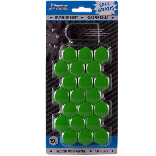 Set universal wheel nut caps - Green Plastic - 19mm - set 21 pieces SY WN19JG