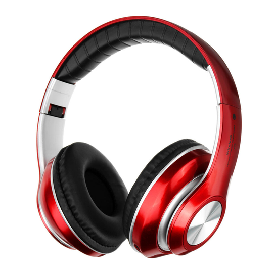 Wireless Folding bluetooth V5.0 Gaming Headphone Hi-Fi Stereo Earphone With Mic FM SD Card RED COLOR