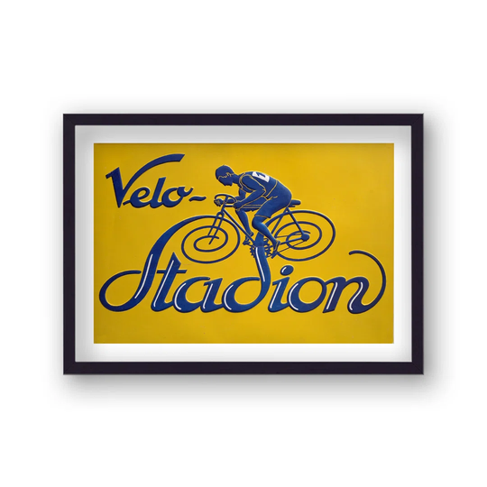 Vintage Sign Print Velo Stadion Blue And Yellow