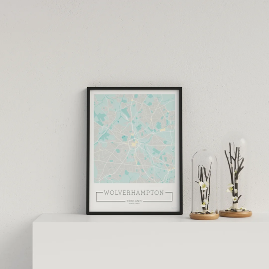 City Location Ordnance Map Blue Wolverhampton by Vouvart - Picture Frame Graphic Art