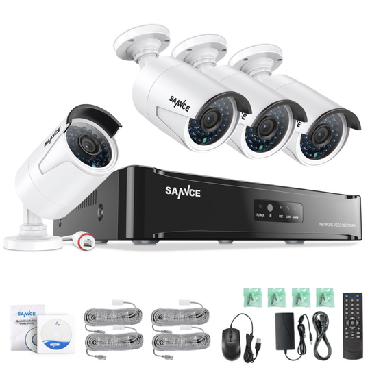 SANNCE 4CH 1080P sPoE NVR HD CCTV Camera System and 4pcs 2.0MP HD 1080P Outdoor Bullet Camera, IP66 Weatherproof, Day/Night Vision, Email Alert,...