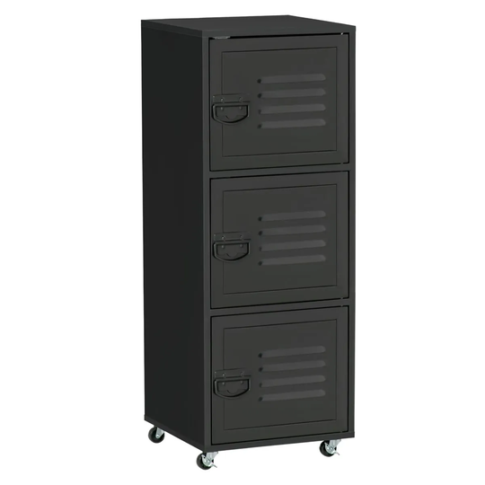 HOMCOM Rolling Storage Cabinet 3 Tier Mobile File Cabinet With Wheels Black
