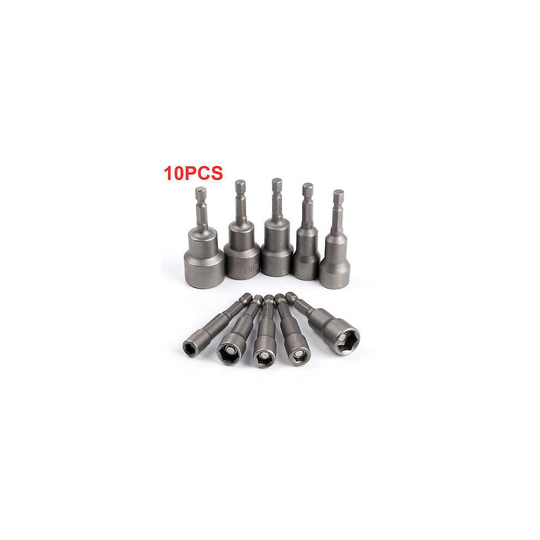 10PCS 1/4" 6-19mm Hex Magnetic Nut Driver Socket Set Metric Impact Drill Bits UK