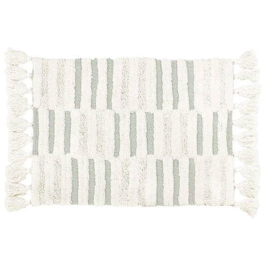 The Linen Yard Tassel Stitch Woven Cotton Anti-slip Bath Mat Sage/Ivory