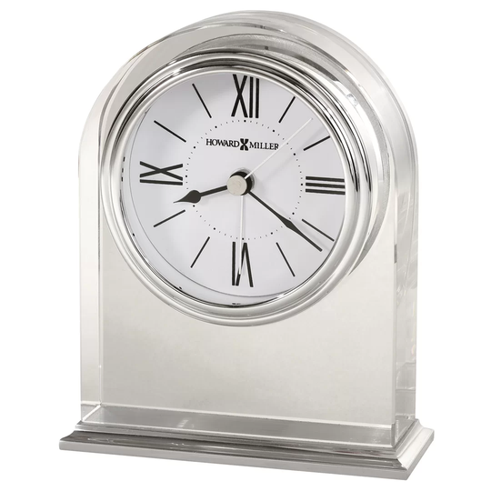 Optica Modern & Contemporary Analog Crystal Quartz Tabletop Clock in Brushed and Polished Aluminum Base/Polished Silver-Tone Waterfall Bezel