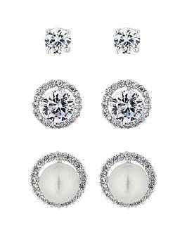 Jon Richard Silver Pearl And Crystal Stud Earrings - Pack Of 3