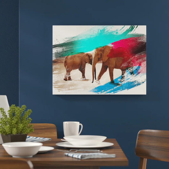 'Two Elephants' Graphic Art Print Poster