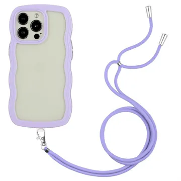Wavy Edge iPhone 14 Pro Hybrid Case with Lanyard - Purple