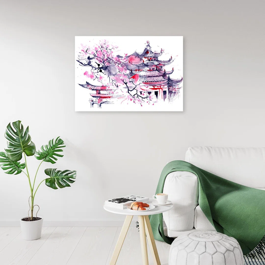 Canvas Print Japanese Pagoda Sumi-E Watercolour