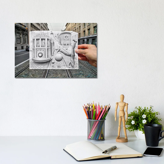 Pencil vs. Camera 35 - This is Not Gravity by Ben Heine - Wrapped Canvas Photograph