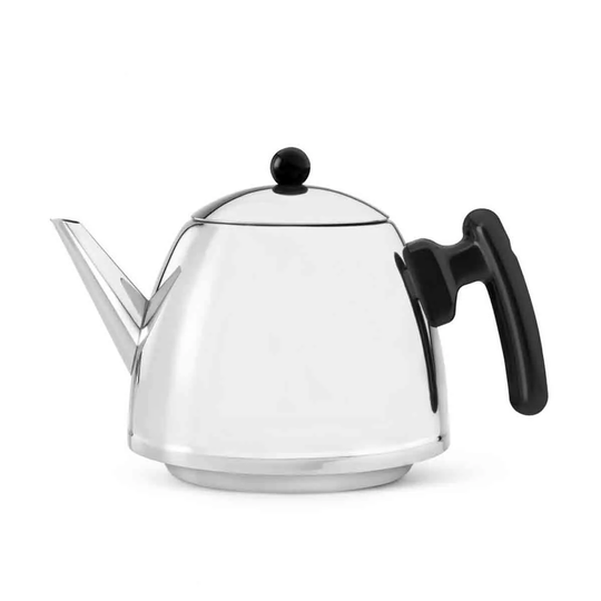 Bredemeijer Teapot Double Wall Duet Classic Design 1.2L In Polished Steel Raised Base With Black Fittings