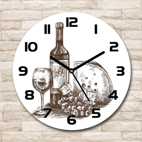 Glass Wall Clock 30Cm Round Decoration Picture Wall Art Modern Decoration Kitchen Living Room Silent - Wine And Snacks,115222104