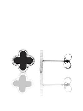 Say It With Diamonds Luck Collection Earrings - Stainless Steel (Silver & Black), Silver, Women