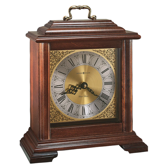 Medford Retro Analog Wood Quartz Tabletop Clock in Windsor Cherry/Brass