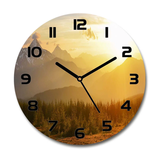 Glass Wall Clock 30Cm Round Decoration Picture Wall Art Modern Decoration Kitchen Living Room Silent - Sunset Mountains,84116149