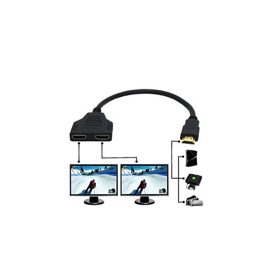 HDMI Male to Dual HDMI Female 1 to 2 Way HDMI Splitter Adapter Cable for HDTV, Support Two TVs at The Same Time, Signal One in, Two Out(Black)