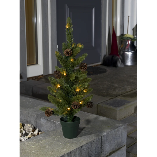 60Cm Slender Green Realistic Spruce Christmas Tree with 20 LED Lights and Pinecones