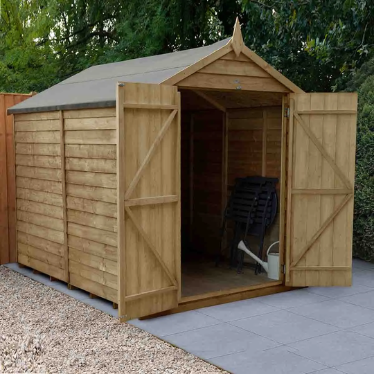 Forest Garden Overlap Pressure Treated 8X6 Apex Shed - Double Door No Windows