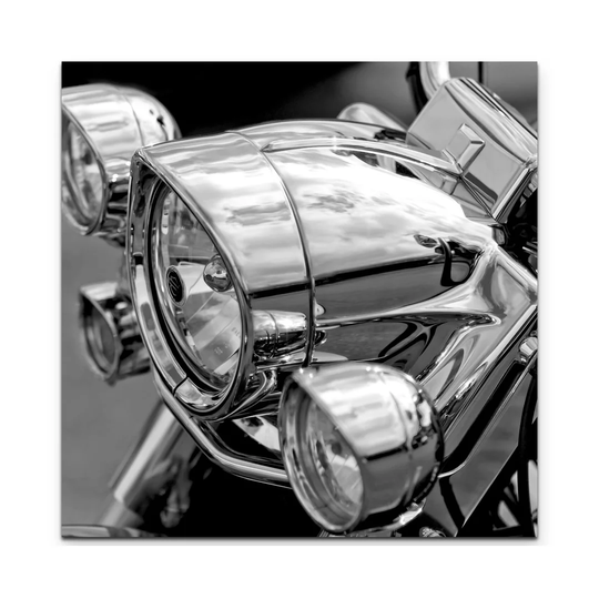 Motorcycle Headlight Close-Up Print on Canvas