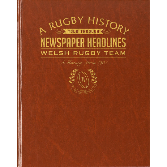 History of Welsh Rugby Newspaper Book - Brown Leatherette