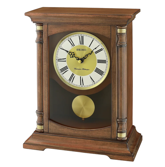 Analog Alder Solid Wood Quartz Tabletop Clock in Brown