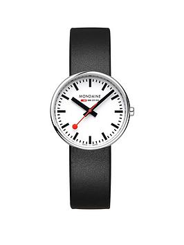 Mondaine Mini Giant- Backlight Genuine Leather Unisex Watch, Black, Men