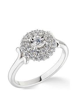 Love Diamond 9Ct White Gold 0.50Ct Double Halo Solitaire Engagement Ring