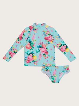 Monsoon Girls S.E.W. Floral Upf50 2 Piece Swim Set - Turquoise