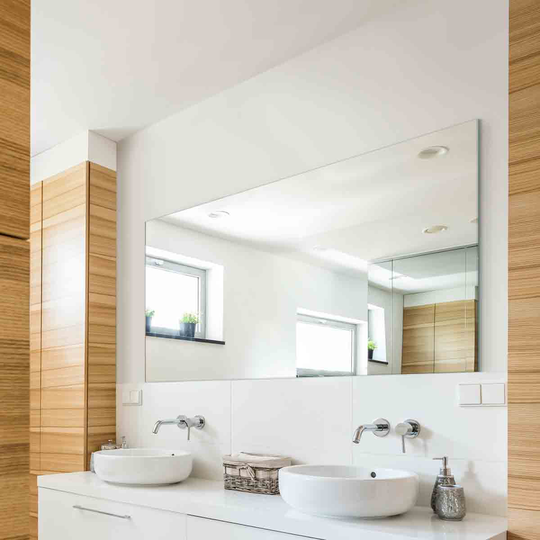 MirrorOutlet Circuitt 4mm Sheet Mirror Glass Polished Edges With 4 Holes 150 x 100cm