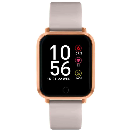 Reflex Active Series 6 Smart Watch With Heart Rate Monitor Music Control Colour Touch Screen And Up To 7 Day Battery Life - Rectangluar Rgp Case With Mink Silicone Strap