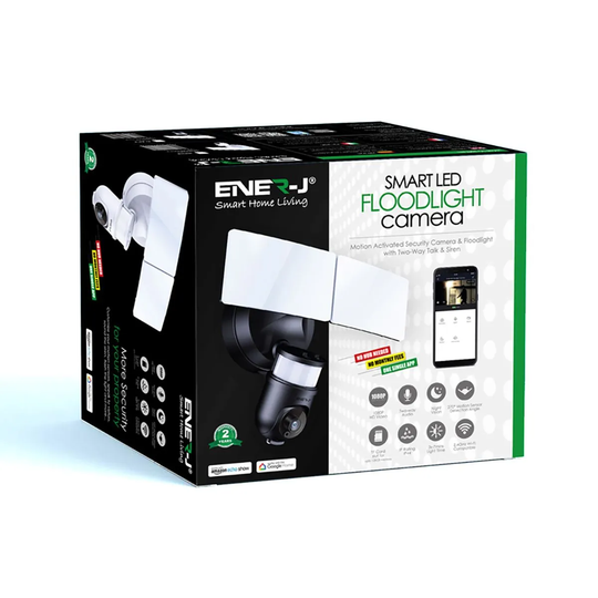ENER-J Wifi Outdoor Security Kit With Ip Camera And Twin Led Floodlight 2 Way Audio Black
