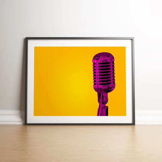 Neon Retro Microphone by Vouvart - Picture Frame Photograph
