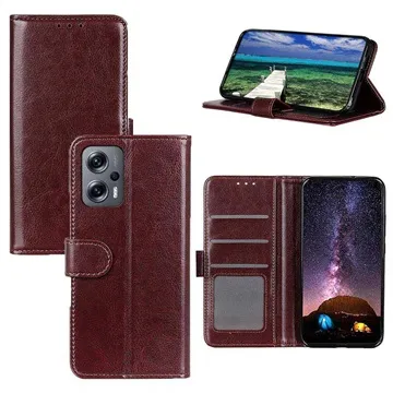 Xiaomi Redmi Note 11T Pro/11T Pro+ Wallet Case with Magnetic Closure - Brown