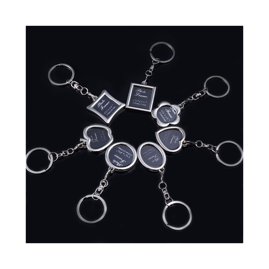 Silver Metal Assorted Shape Photo Frame Keyring Key Chain Novelty Gift Present Circle