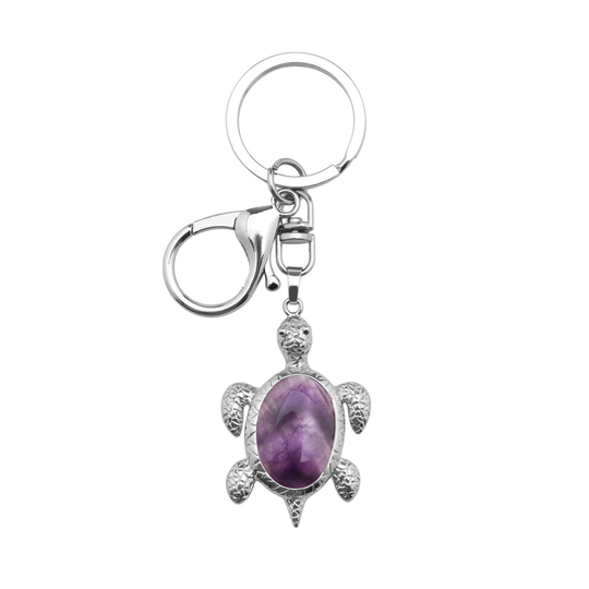 Natural Amethyst Keyring Sea Turtle Keychain Tortoise Pendant Jewelry for Women