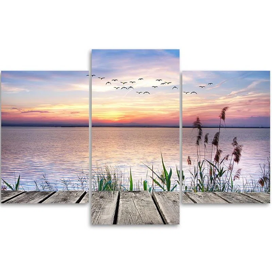 Canvas Print Sunset Footbridge Lake