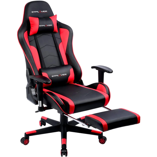 GTPLAYER GT890MF Adjustable Reclining Ergonomic Faux Leather Swiveling PC & Racing Game Chair with Built-in Speakers and Footrest