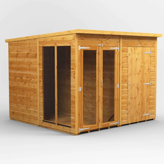 8X8 Power Pent Summerhouse Combi Including 4Ft Side Store