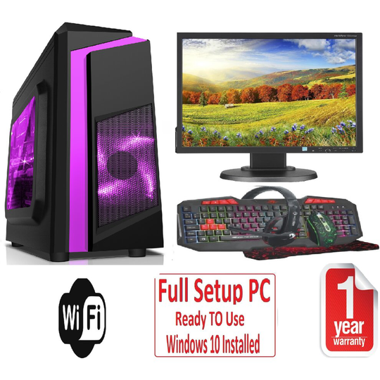 Fast Gaming PC Bundle Intel QuadCore i5 16GB 1TB Windows 10 2GB GT710 F3 Purple