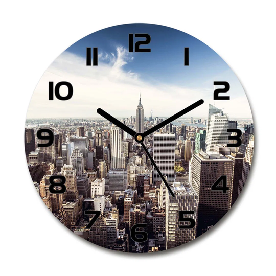 Glass Wall Clock 30Cm Round Decoration Picture Wall Art Modern Decoration Kitchen Living Room Silent - New York,79781807