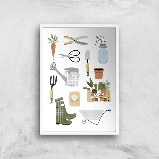 Garden Items Art Print - A2 - White Frame