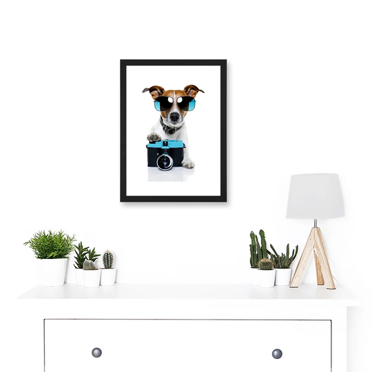 Funny Photo Jack Russell Dog Shades Camera Artwork Framed Wall Art Print A4
