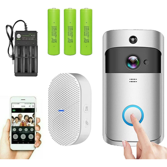 Wireless Video Doorbell WiFi Smart Home Security Doorbell with Chime Batteries PIR Motion Detection Night Vision